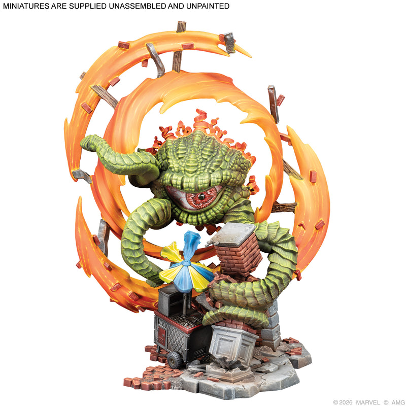 Load image into Gallery viewer, Marvel: Crisis Protocol - Dimensional Terror Terrain Pack - Dimensional Terror terrain miniature displayed with note that miniatures are supplied unassembled and unpainted.
