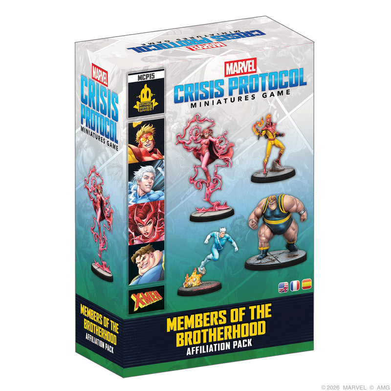 Load image into Gallery viewer, Marvel: Crisis Protocol – Members of the Brotherhood - Front of box with images of Marvel character miniatures. 
