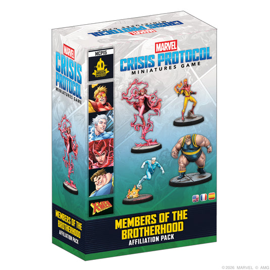 Marvel: Crisis Protocol – Members of the Brotherhood - Front of box with images of Marvel character miniatures. 