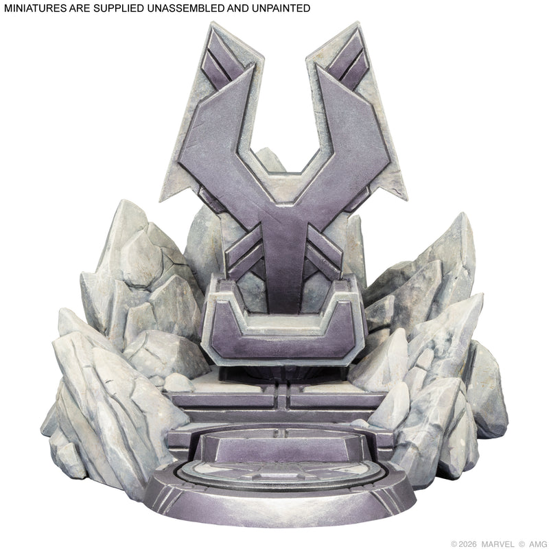Load image into Gallery viewer, Marvel: Crisis Protocol – Thanos Ultimate Encounter - View of painted and assembled throne miniature with note that miniatures are supplied unassembled and unpainted.
