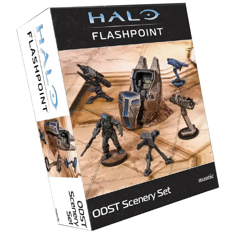 Load image into Gallery viewer, Halo: Flashpoint - ODST Scenery Set - front of box featuring images of Halo miniatures. 
