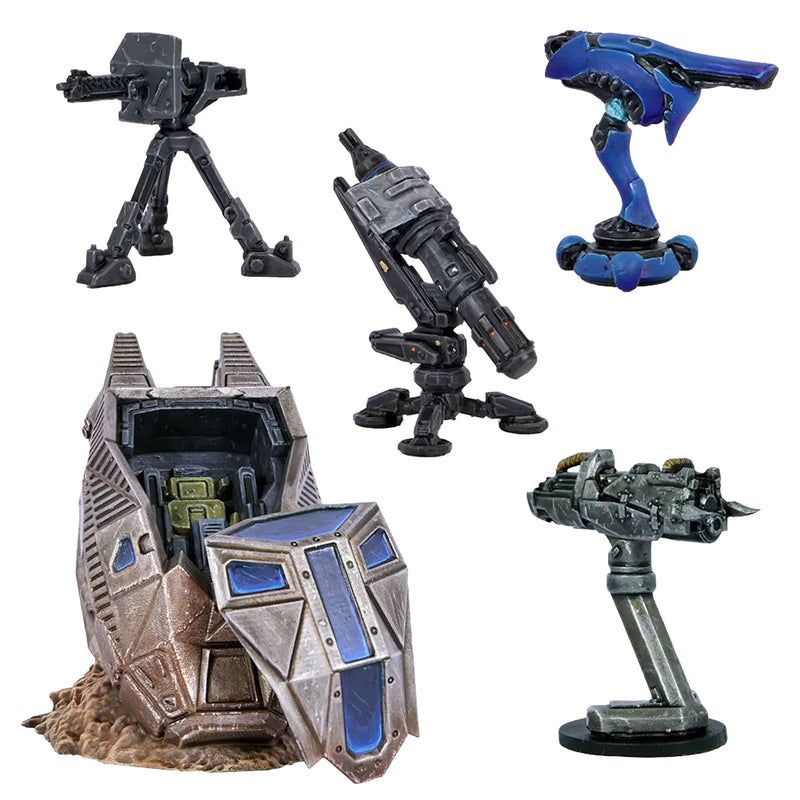 Load image into Gallery viewer, Halo: Flashpoint - ODST Scenery Set - view of included halo scenery miniatures. 
