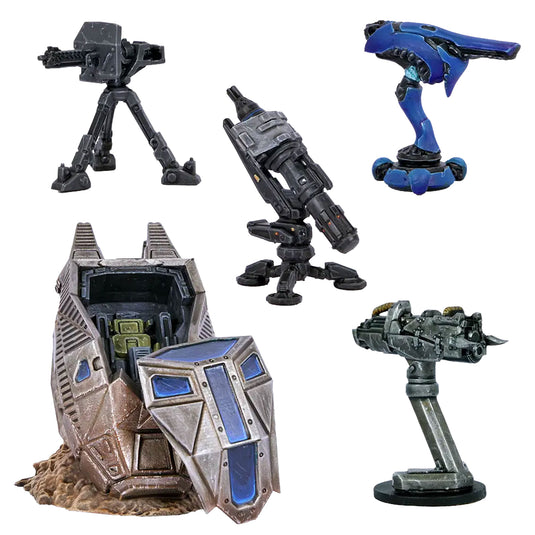 Halo: Flashpoint - ODST Scenery Set - view of included halo scenery miniatures. 