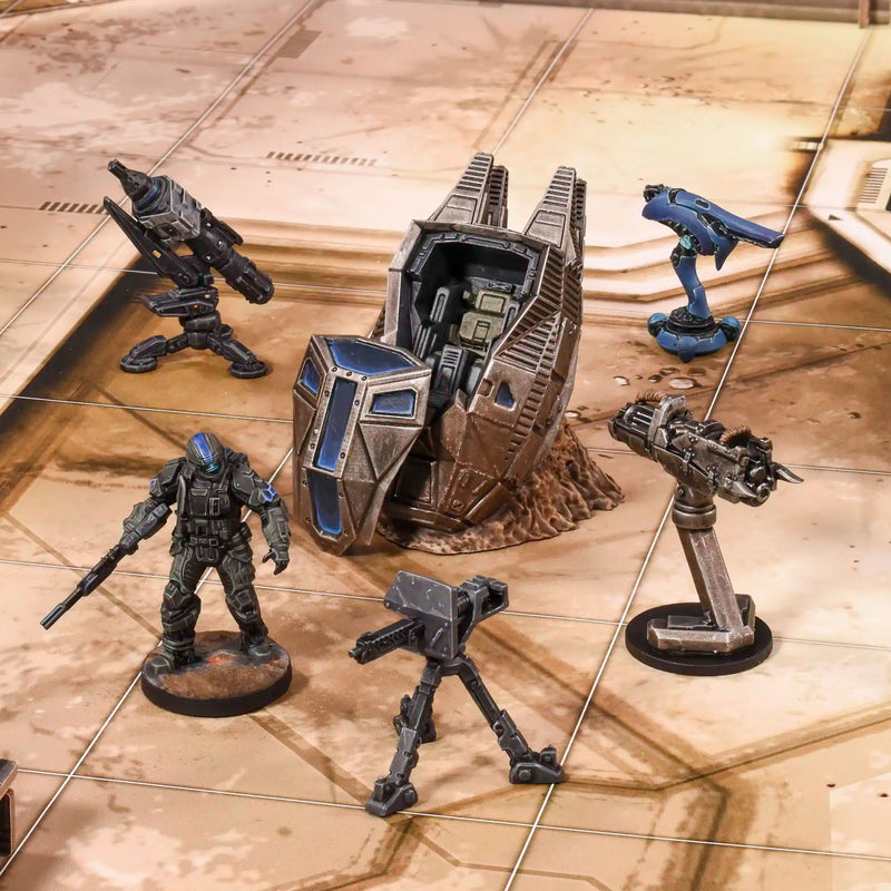 Load image into Gallery viewer, Halo: Flashpoint - ODST Scenery Set - view of included halo scenery miniatures. 
