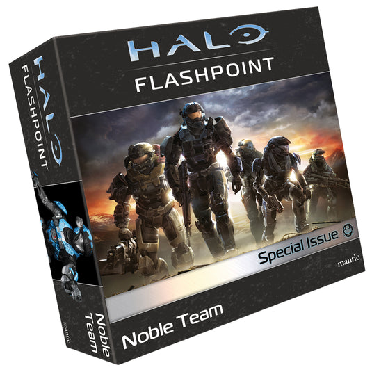 Halo: Flashpoint - Noble Team Board Game Expansion - front of box featuring art of Halo characters.