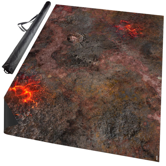 Hellscape Gaming Mat (6'x4') - View of front of game mat with rock and lava terrain design.