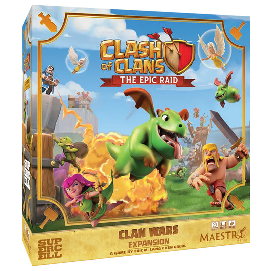 Clash of Clans: The Epic Raid: Clan Wars Expansion - front of box featuring art of clash of clans characters.