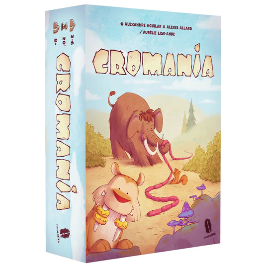 Cromania Board Game - Front of box featuring art of Wooly Mammoth and Sabretooth Tiger.