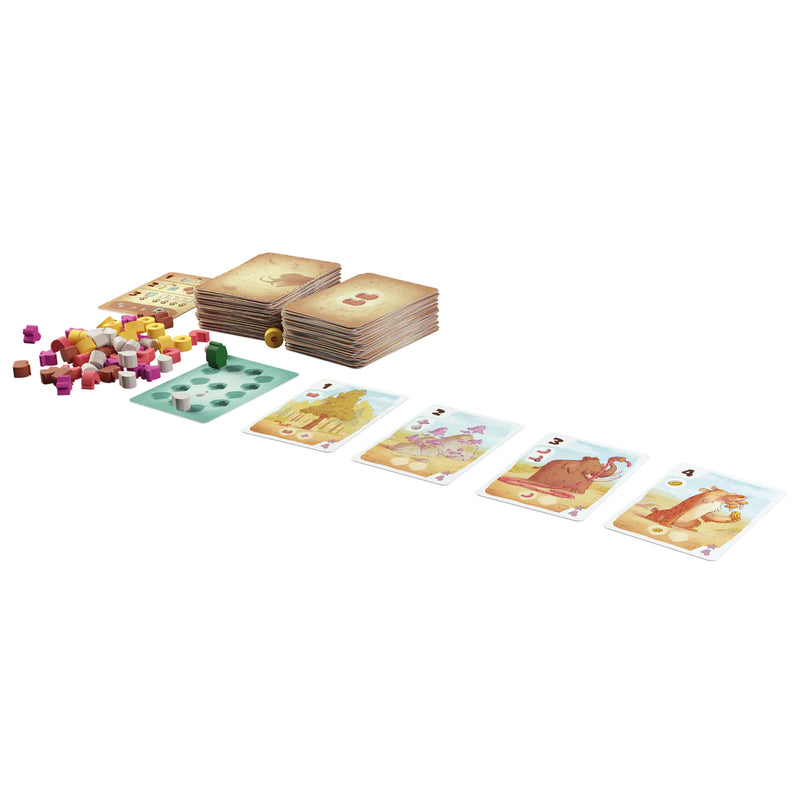 Load image into Gallery viewer, Cromania Board Game - Sample game components shown including cards, resource tokens, and meeples.
