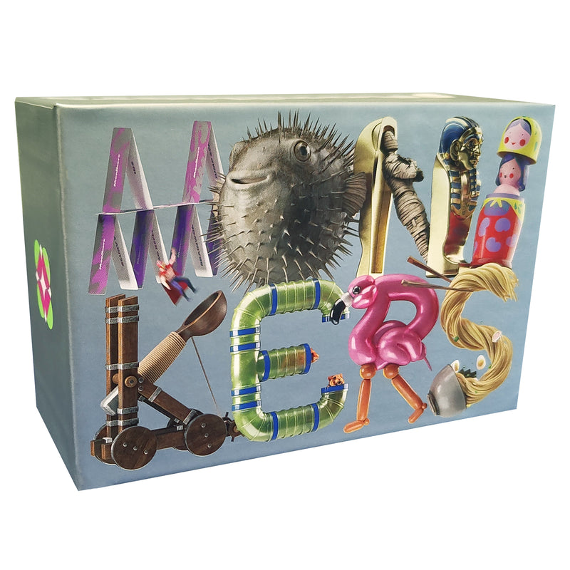 Load image into Gallery viewer, Monikers Party Game - Front of box with game title spelled out using images of different objects. 
