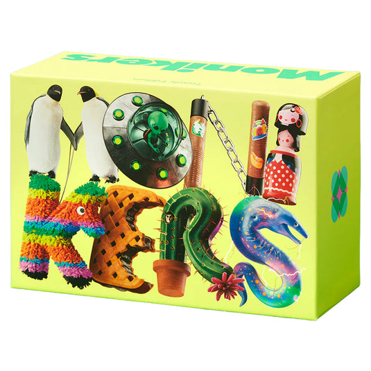 Monikers: Family Edition Party Game - Front of box with images of animals and objects spelling out 'Monikers' on a yellow background. 