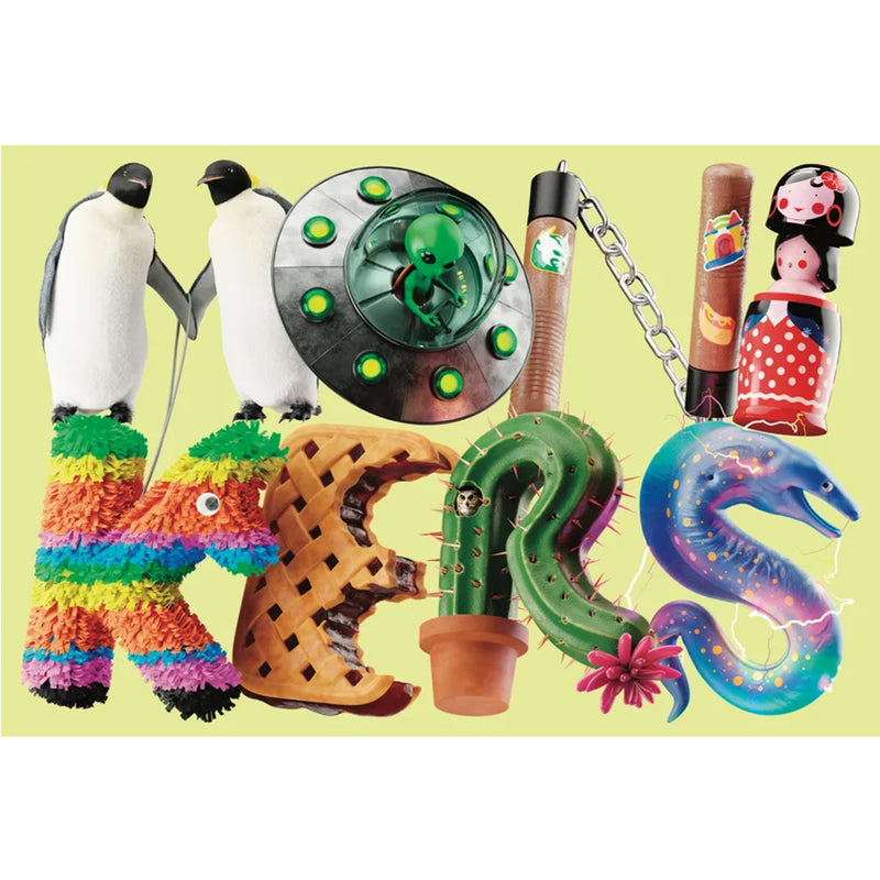 Load image into Gallery viewer, Monikers: Family Edition Party Game - Front of box with images of animals and objects spelling out 'Monikers' on a yellow background. 
