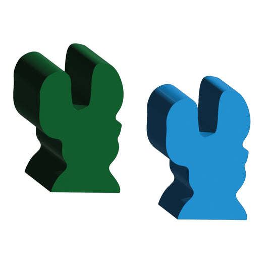 Agent Avenue - Division M Expansion - Two sample mouse meeples shown in green and blue. 