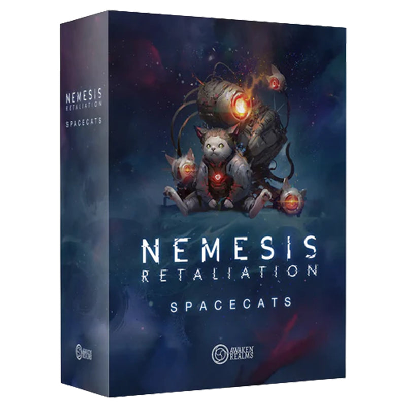 Load image into Gallery viewer, Nemesis Retaliation: Spacecats - Front of box with art of cat like creature in space suit on blue background. 
