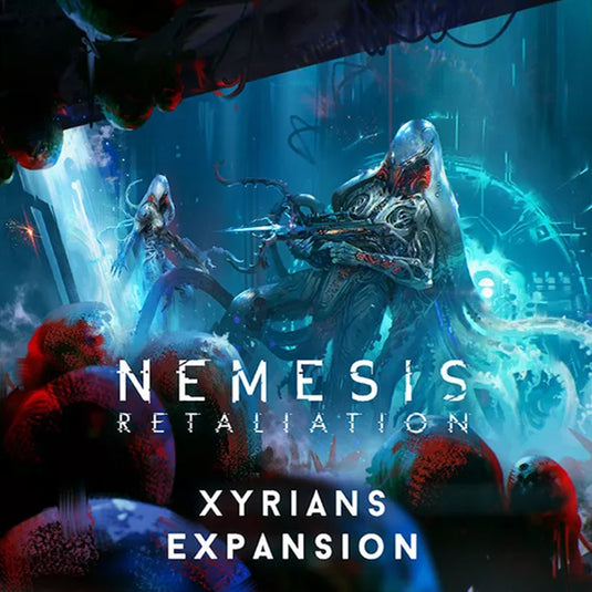 Nemesis Retaliation: The Xyrians - Front of box featuring art of aliens in a dark sci-fi setting. 