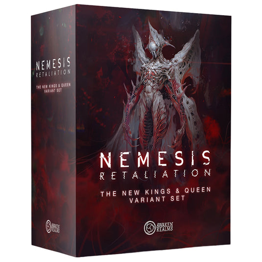 Nemesis Retaliation New Kings & Queen Variant Set - Front of box featuring art of an alien against a red backdrop. 