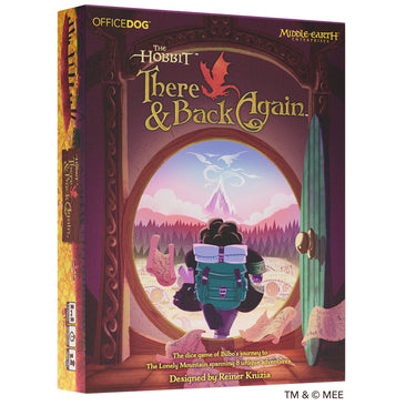 The Hobbit: There and Back Again Card Game - front of packaging featuring art of Bilbo Baggins leaving his hobbit home.