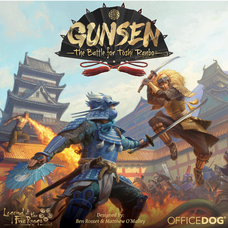 Load image into Gallery viewer, Gunsen: The Battle for Toshi Ranbo front of game box featuring art of two samurai fighting. 
