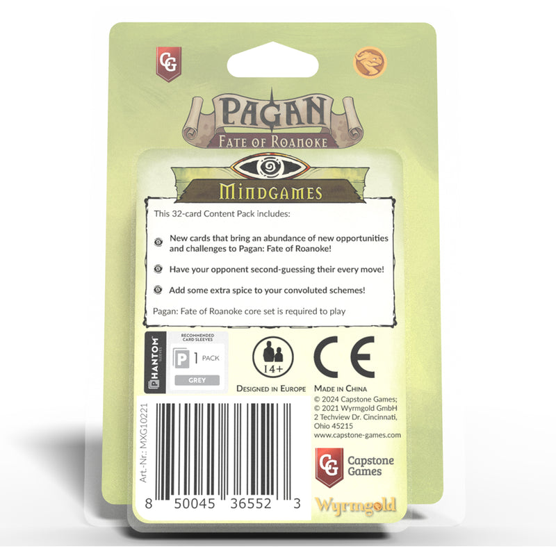 Load image into Gallery viewer, Pagan: Mind Games - Content Pack #3 - back of packaging with overview and barcode.

