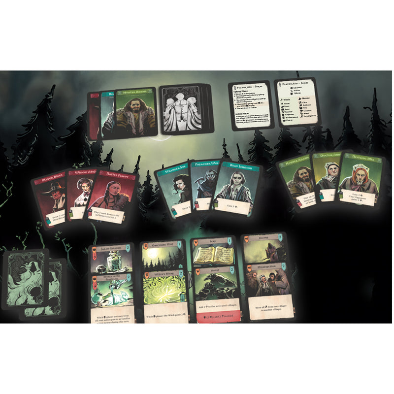 Load image into Gallery viewer, Pagan: Fate of Roanoke - sample hunter and witch cards shown.
