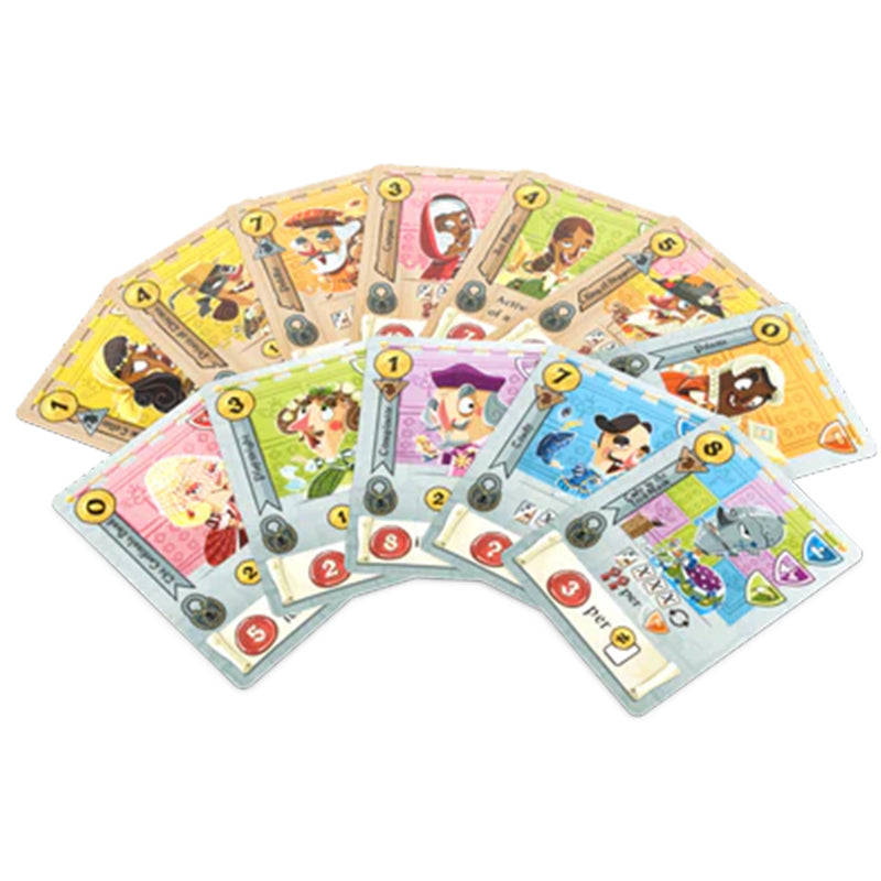Load image into Gallery viewer, Castle Combo - Out of The Oubliette - sample game cards displayed with point values between 0 and 8.
