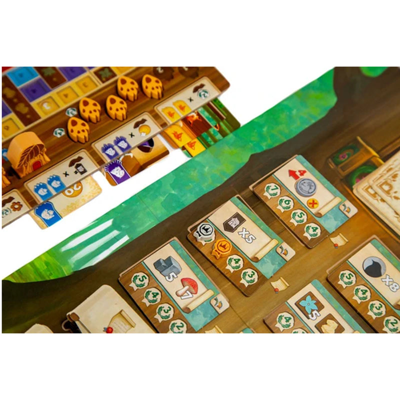 Load image into Gallery viewer, Kingdom Crossing Board Game - Close up view of game board and cards with different victory point values. 
