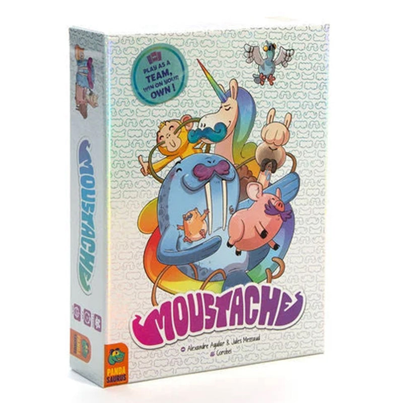 Load image into Gallery viewer, Moustache - Front of box featuring illustrations of animal characters with moustaches. 
