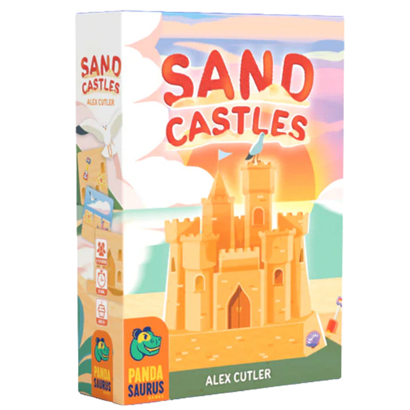 Load image into Gallery viewer, Sandcastles Board Game - Front of box featuring art of a giant sand castle on a beach.
