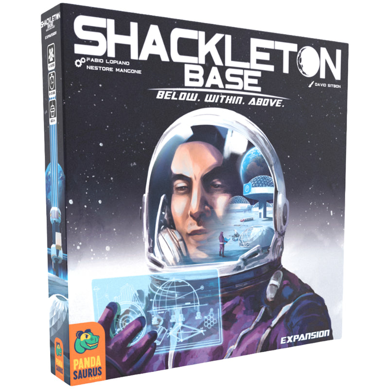 Load image into Gallery viewer, Shackleton Base: Below. Within. Above. Board Game Expansion - front of box with illustration of astronaut. 
