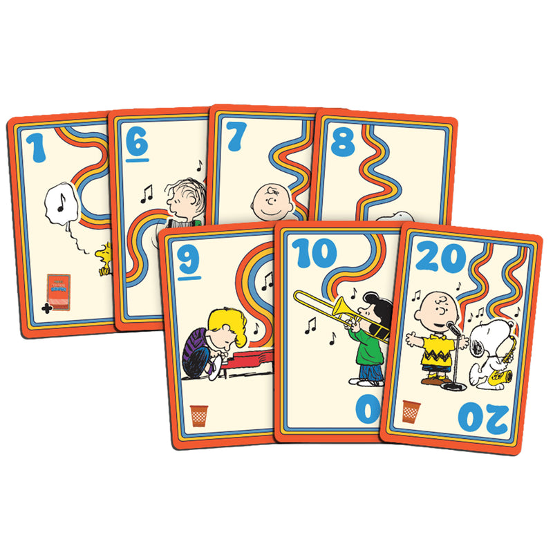 Load image into Gallery viewer, Peanuts Talent Show! - Sample cards shown featuring art of different peanuts characters and numbers between 1 and 20.
