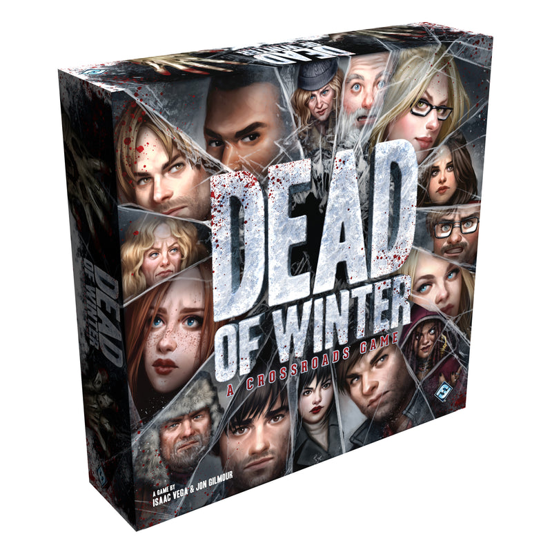 Load image into Gallery viewer, Dead of Winter Board Game - Front of box featuring illustrations of characters faces and shattered glass design.
