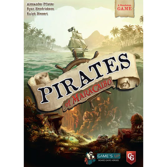 Pirates of Maracaibo Board Game - front of box featuring pirate themed art design.