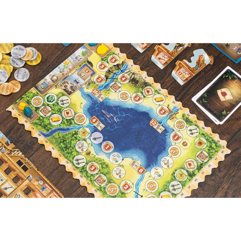 Load image into Gallery viewer, Pirates of Maracaibo Board Game - game board shown with map, dig locations, and score track. 
