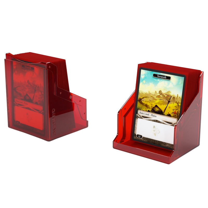 Load image into Gallery viewer, Bastion 80+ XL Red - View of two halves of deck box holding sample cards.

