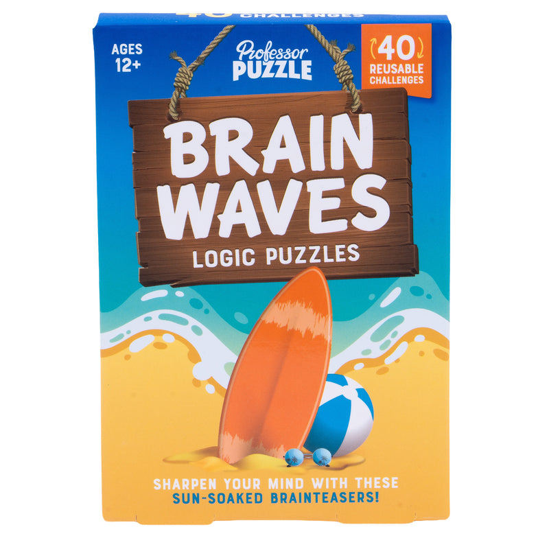 Load image into Gallery viewer, Brain Waves Puzzle Game - front of box featuring art of beach. Box indicates it is for ages 12+.
