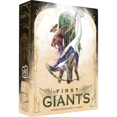 First Giants board game box front with illustrations of fantasy creatures