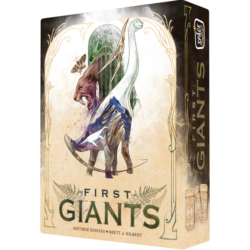 Load image into Gallery viewer, First Giants board game box front with illustrations of fantasy creatures

