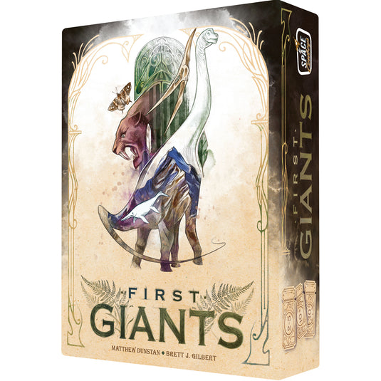 First Giants board game box front with illustrations of fantasy creatures