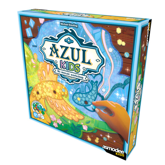 Azul Kids Board Game - front of box featuring mosaic art of a bird and fish.