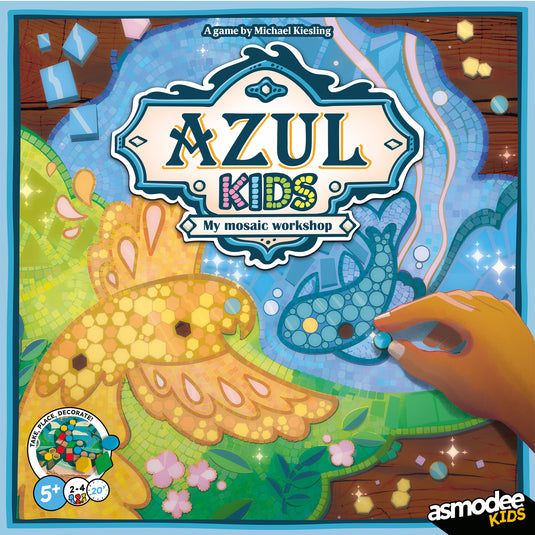 Azul Kids Board Game - front of box featuring mosaic art of a bird and fish.