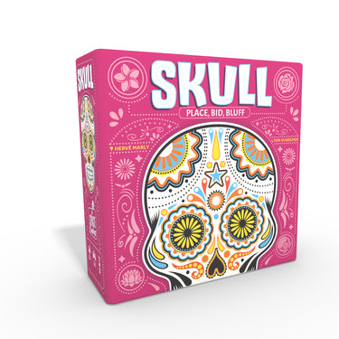 Skull party game front of box with colorful art of ornamental skull.