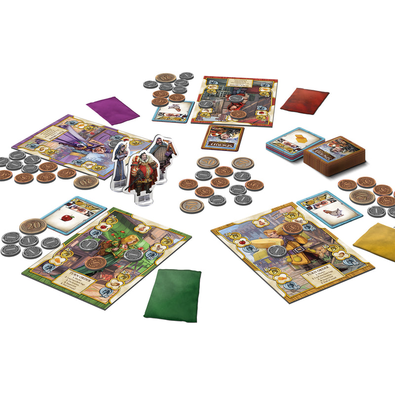 Load image into Gallery viewer, Sheriff of Nottingham 2nd Edition - View of setup game including character standees, character boards, and coin tokens.

