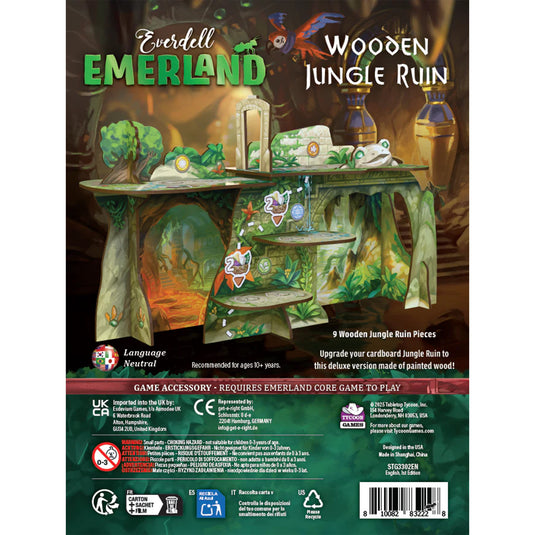Emerland Wooden Ruins - Front of packaging with images of wooden jungle ruin standees and barcode. 
