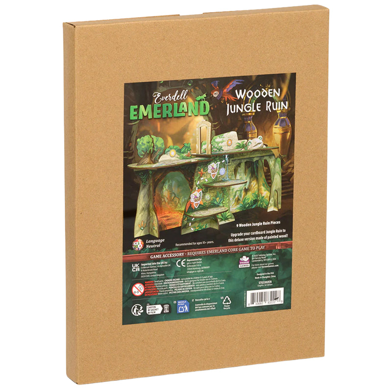 Load image into Gallery viewer, Emerland Wooden Ruins - Front of packaging with images of wooden jungle ruin standees and barcode. 

