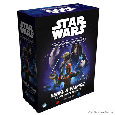 Star Wars: The Deckbuilding Game – Rebel & Empire Reinforcements Expansion - front of box with artwork of Star Wars characters.