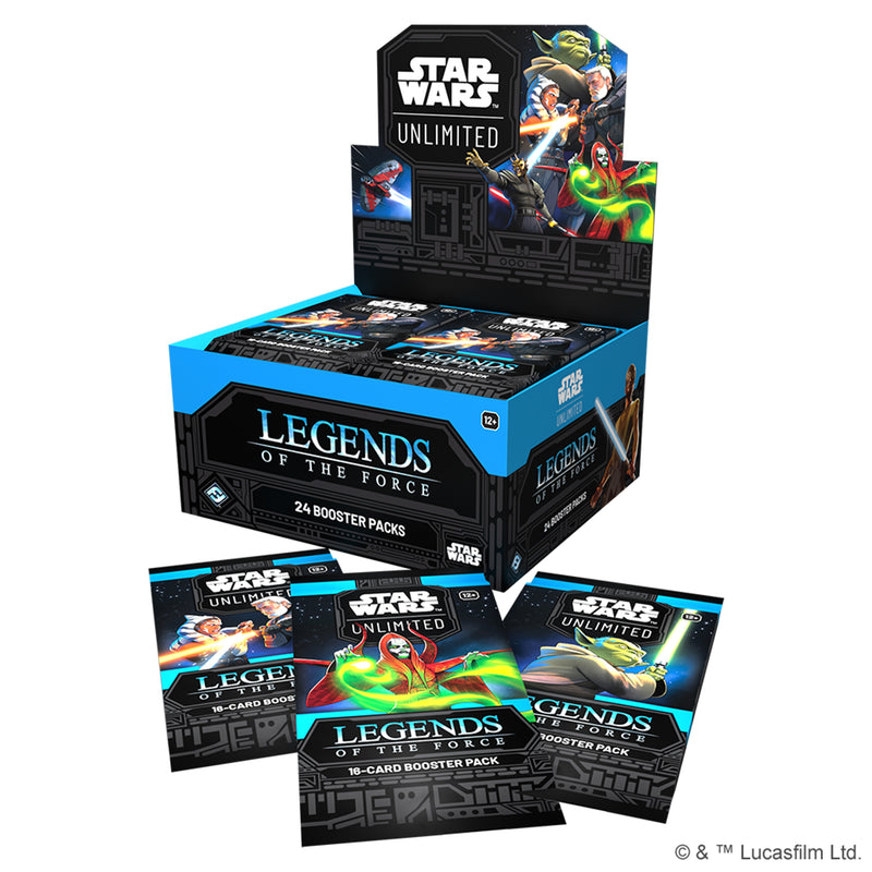 Load image into Gallery viewer, Star Wars: Unlimited -  Legends of the Force: Booster Display - display and booster packs shown featuring art of Star Wars characters.
