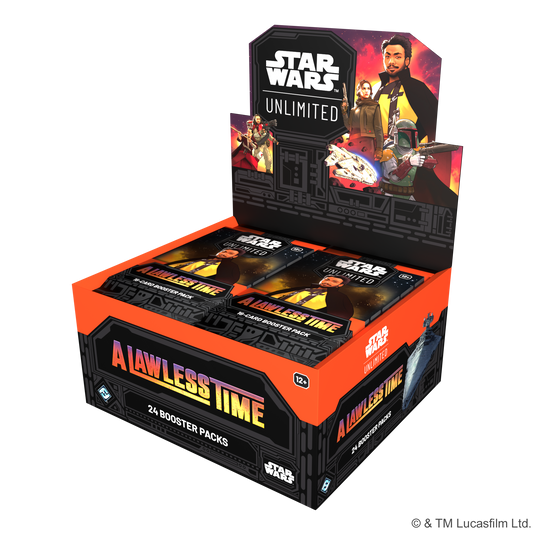 Star Wars: Unlimited - A Lawless Time: Booster Display box with art of Lando Calrissian. 