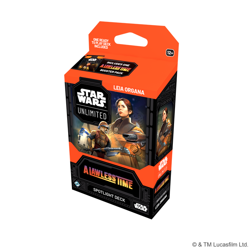 Load image into Gallery viewer, Star Wars: Unlimited - A Lawless Time: Spotlight Deck: Leia Organa card game box with image of Leia Organa and R2D2
