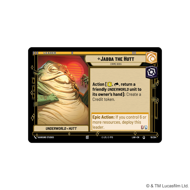 Load image into Gallery viewer, Star Wars: Unlimited - A Lawless Time - Jabba the Hutt leader card with action and epic action
