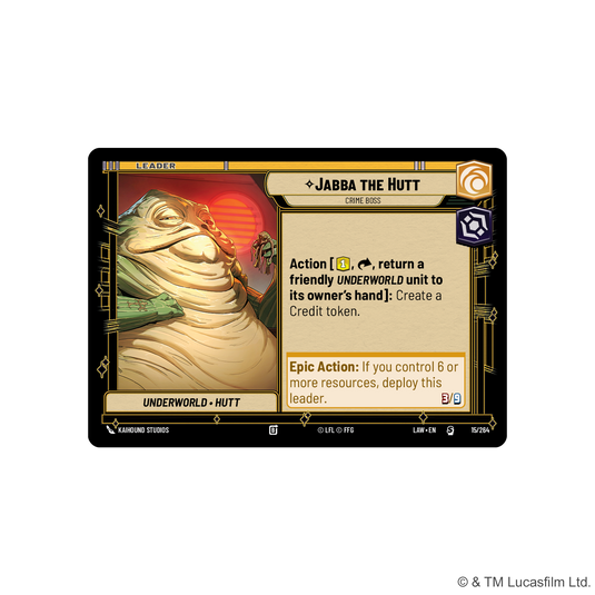 Star Wars: Unlimited - A Lawless Time - Jabba the Hutt leader card with action and epic action
